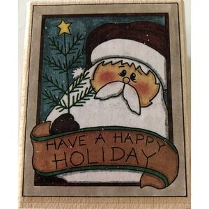 NEW Happy Holiday Santa Clause Rubber Stampede Rubber Stamp Wood Mount A2320E